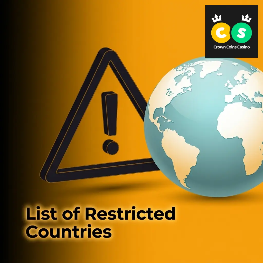 List of countries restricted from Crown Coins Casino registration including Australia, UK, France, Germany, and more