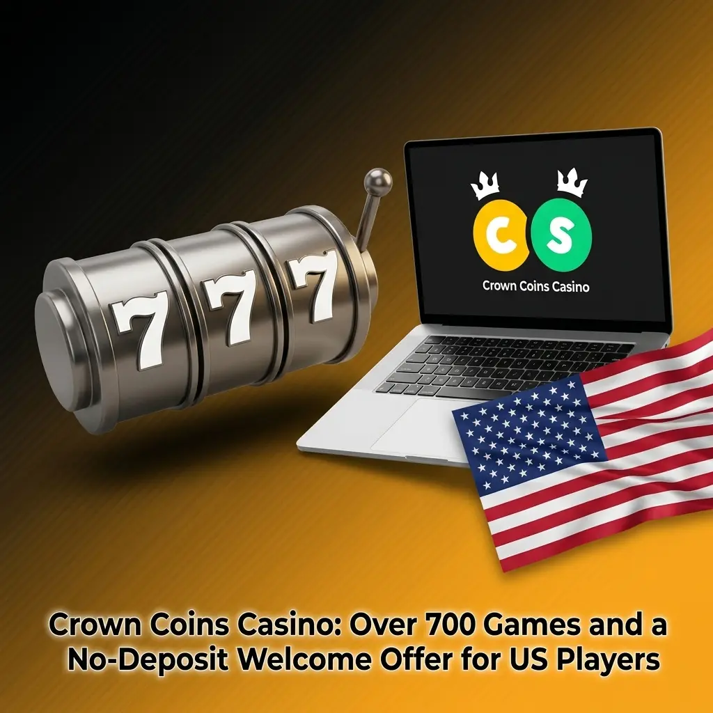 Crown Coins Casino homepage featuring 700+ games and a no-deposit welcome bonus of 100K Crown Coins for US players
