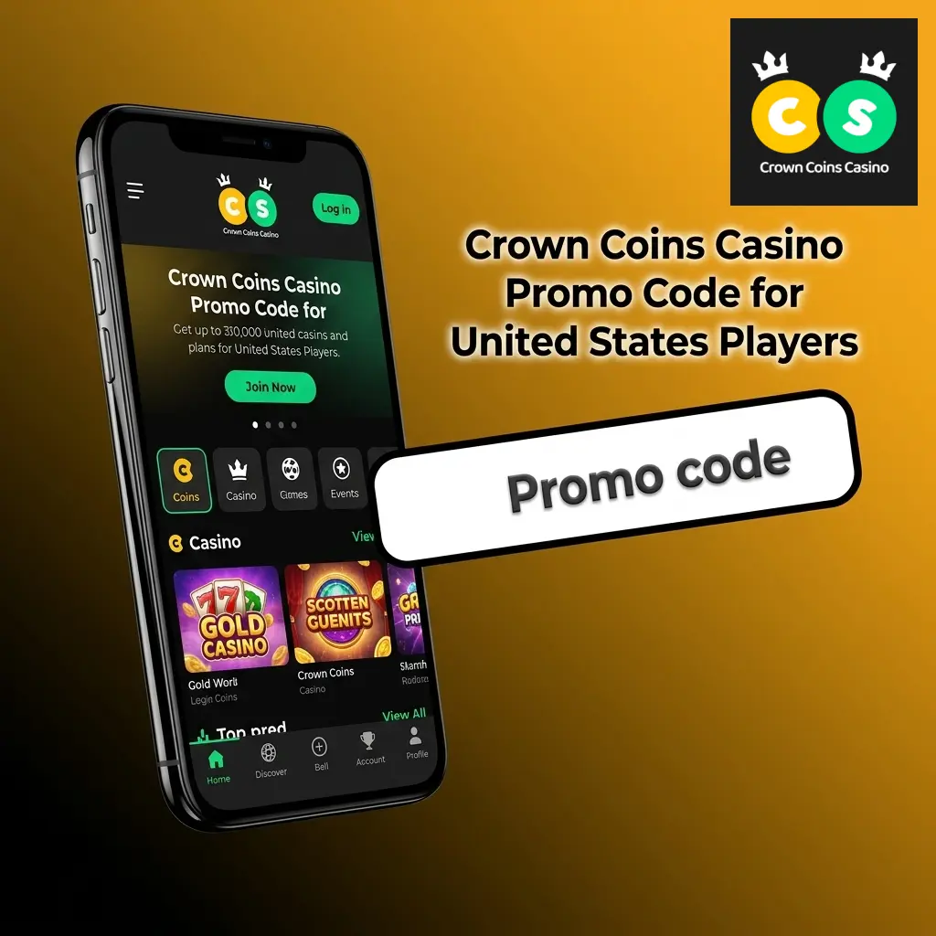 Crown Coins Casino promo code entry screen for US players showing bonus coins and sweepstakes credits offer