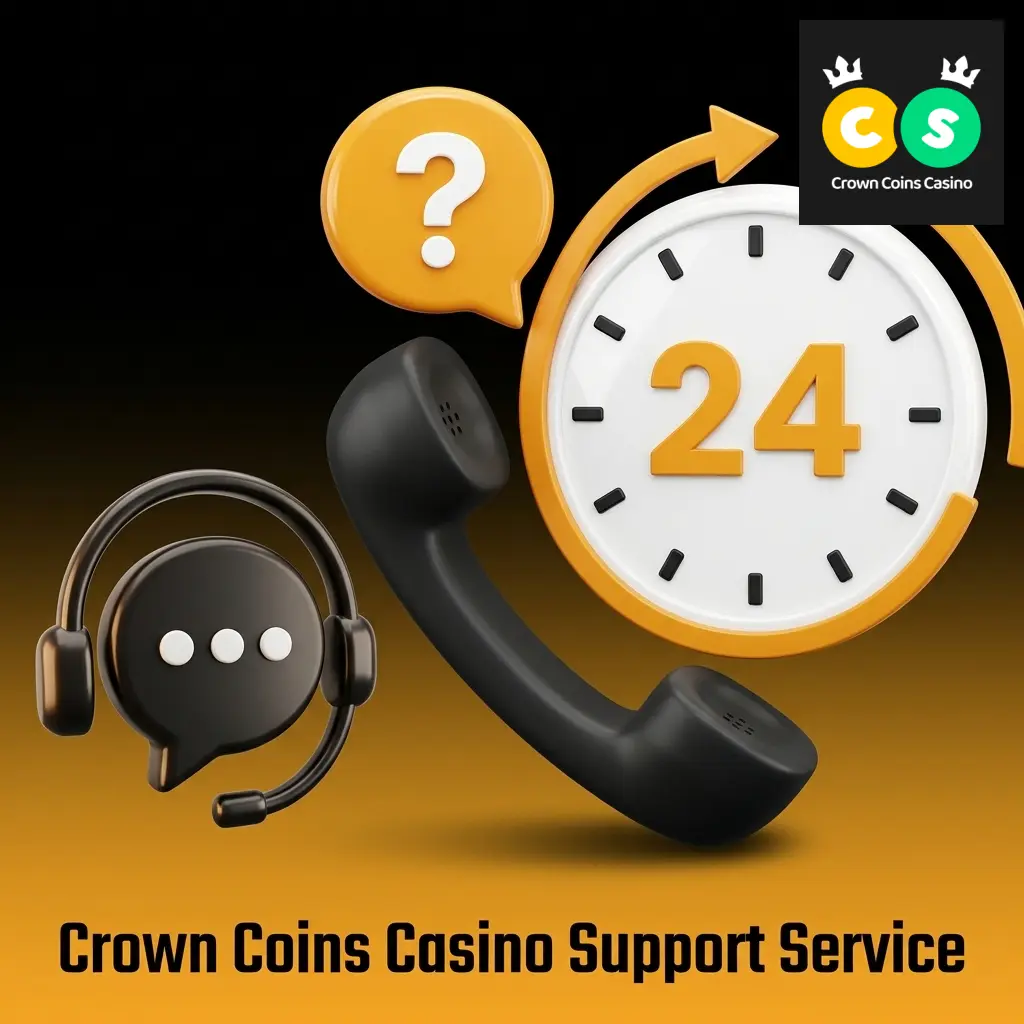 Crown Coins Casino 24/7 support options including live chat, email, and FAQ help center for US players