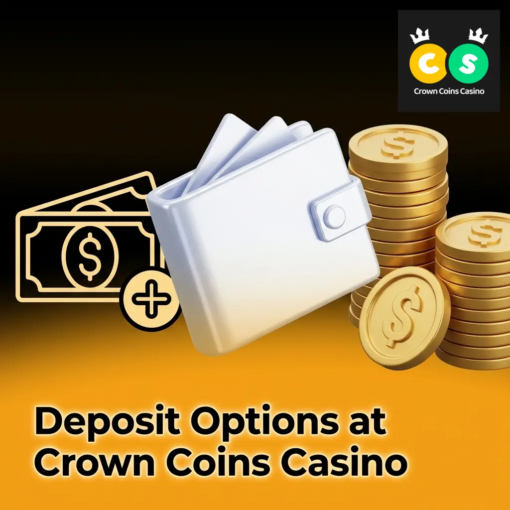 Crown Coins Casino deposit methods including Apple Pay, Visa, Mastercard, Amex, Discover, and Skrill with instant processing