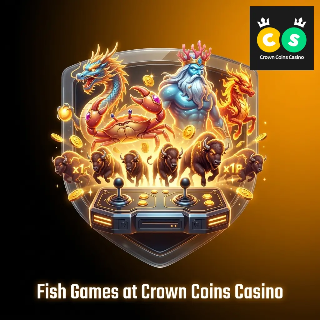 Colorful fish shooting arcade games at Crown Coins Casino featuring Ocean King, Fire Kirin, and more for US players