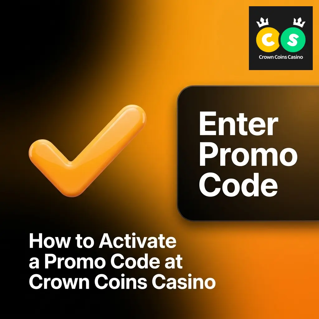 Crown Coins Casino promo code activation steps showing account login, cashier section, and coin package selection