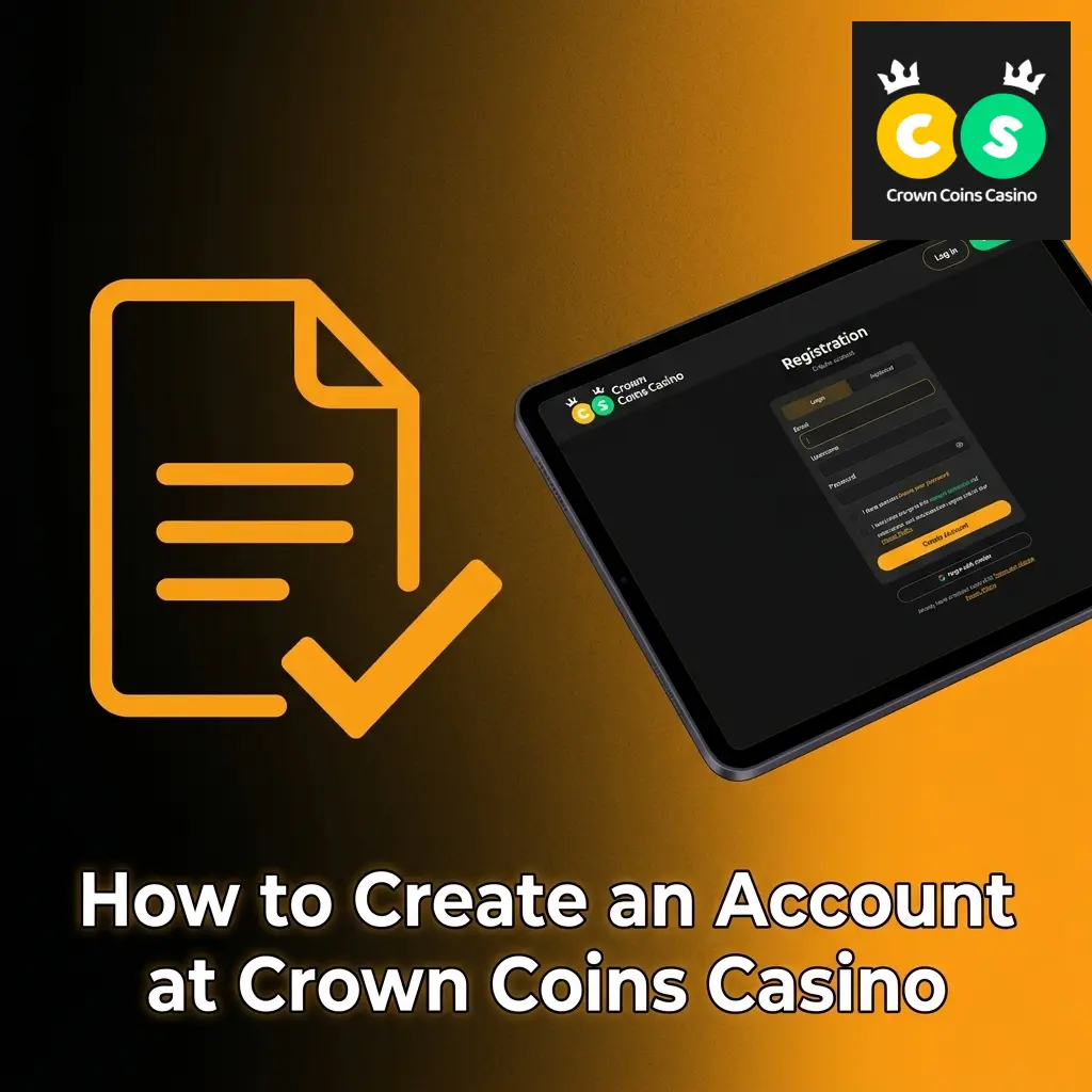 Crown Coins Casino registration steps showing sign-up form with welcome bonus of 100000 Crown Coins and 2 Sweeps Coins