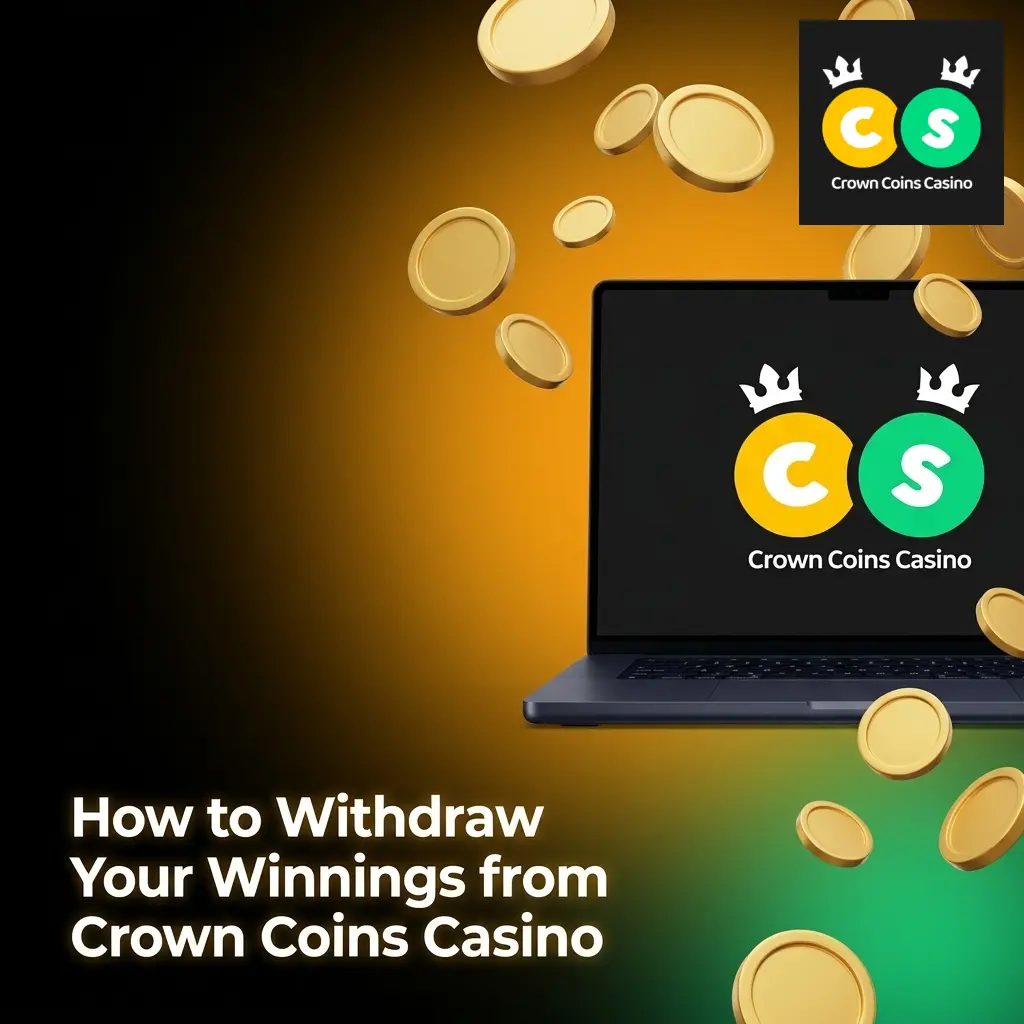 Crown Coins Casino withdrawal steps showing Sweeps Coins redemption process with bank transfer and gift card options