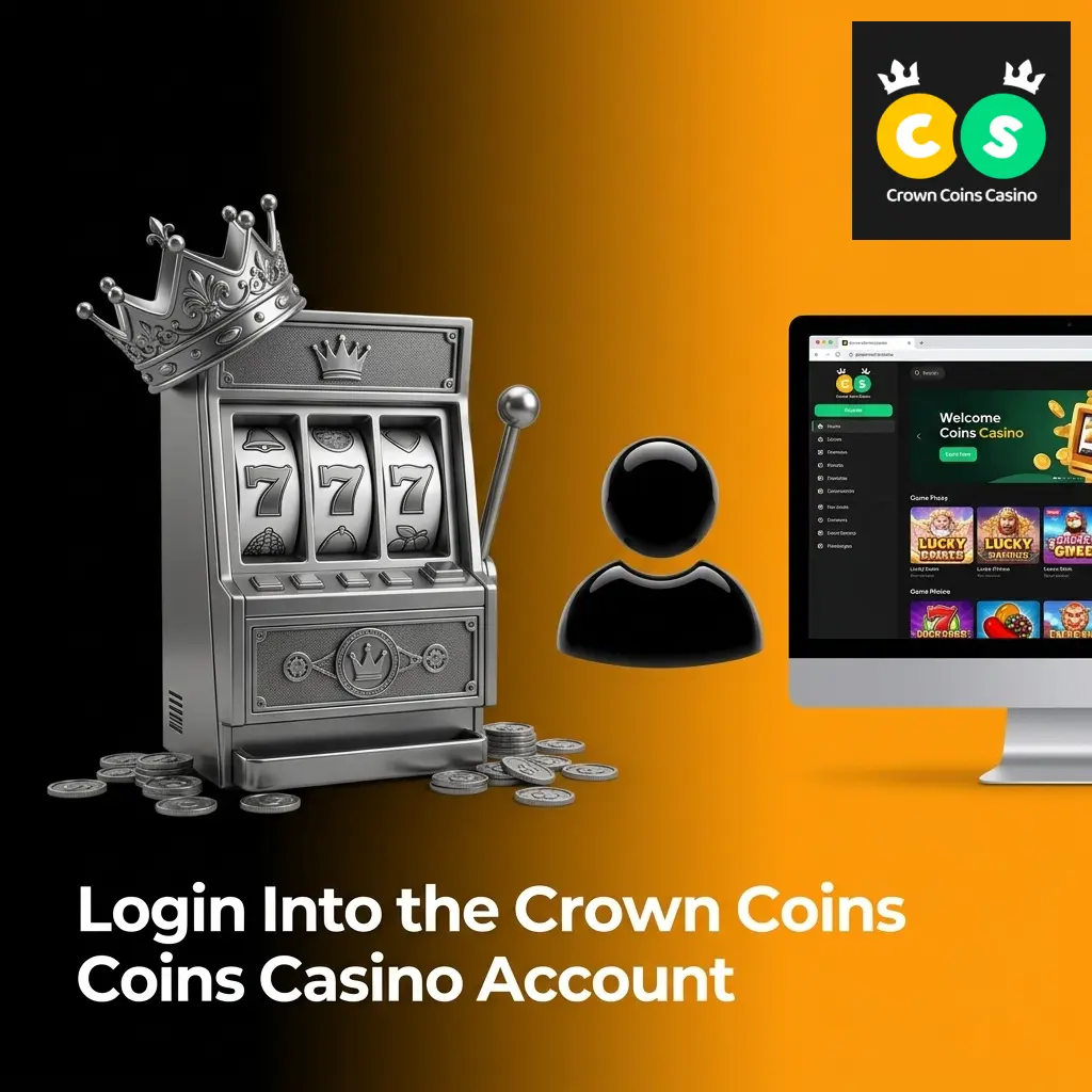 Crown Coins Casino login screen with email and password fields for returning players to access their account dashboard
