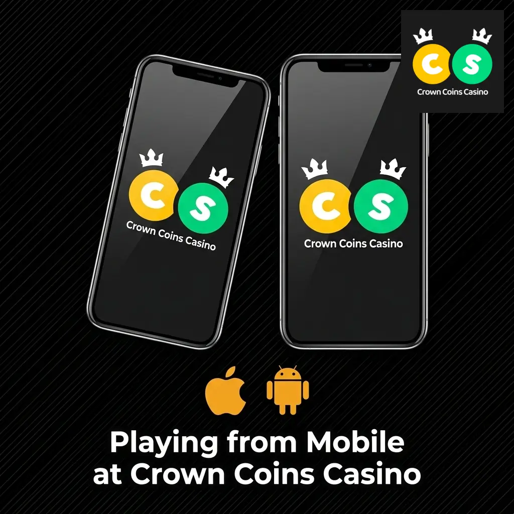 Crown Coins Casino mobile-optimized browser interface on iOS and Android with touchscreen-adapted layout