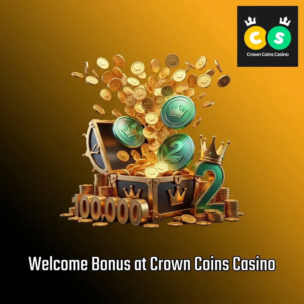 Crown Coins Casino welcome bonus offering 100,000 Crown Coins and 2 Sweeps Coins free upon registration